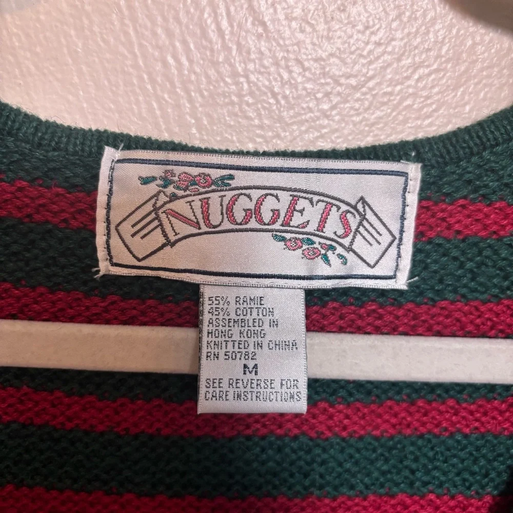 Vintage Nuggets Women’s Sweater Vest Button Down Red Green Stripe Holiday Medium
